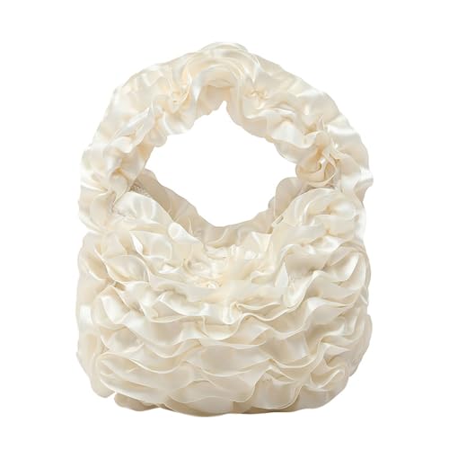 Elegante Handtasche mit gerüschter Spitze, Reißverschluss, Handtasche mit Tragegriff oben, für Abendveranstaltungen, Geschäftsereignisse und den täglichen Gebrauch, plissierte Spitzen-Handtasche, weiß von Dasbsug