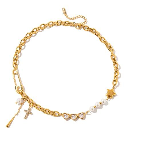 Fashion Forward Büroklammer-Halskette, Zirkonia, akzentuierter Anhänger, verstellbare Edelstahlkette, täglicher Schmuck, elegante Edelstahl-Halskette von Dasbsug