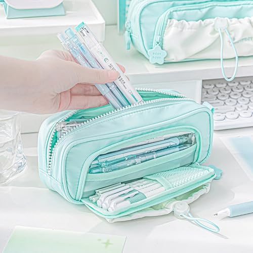 Federmäppchen mit großem Fassungsvermögen, hohe Kapazität, Stiftehalter, Reißverschluss, Reise-Make-up-Tasche für Studenten, Frauen, sternenklare Kordelzug-Federmäppchen, blau, Mass Beauty von Dasbsug