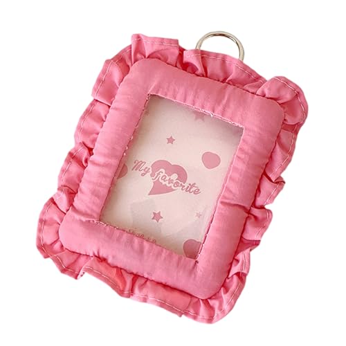 Fotokarten-Hülle mit gerüschtem Rand, PVC-Stoff, 7,6 cm, Fotokarten-Etui, Foto-Schutz für Tasche, Geldbörse, Charm, Schreibtischaufbewahrung, rosarot von Dasbsug