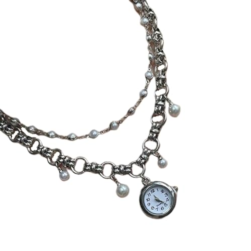 Halskette mit Kunstperlen und dekorativen Quasten, eleganter Uhrenanhänger, Legierung, Schmuck, Freund, Legierung, Perlen-Halskette von Dasbsug