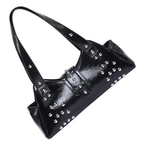 Handtasche in Knödelform, PU-Leder, Schultertasche, Achseltasche, bietet reichlich Platz für wichtige Dinge in stilvollen Punk-Designs, große Kapazität Handtasche, Schwarz , One Size von Dasbsug