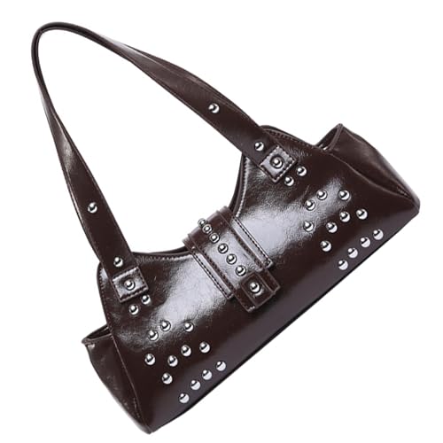 Handtasche in Knödelform, PU-Leder, Schultertasche, Achseltasche, bietet reichlich Platz für wichtige Dinge in stilvollen Punk-Designs, große Kapazität Handtasche, coffee, One Size von Dasbsug