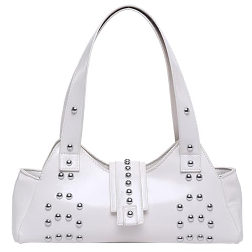Handtasche in Knödelform, PU-Leder, Schultertasche, Achseltasche, bietet reichlich Platz für wichtige Dinge in stilvollen Punk-Designs, große Kapazität Handtasche, weiß, One Size von Dasbsug