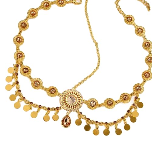 Indische Kopfkette in lebendigen Farben mit stilvollen Strasssteinen und Münzquasten für Damen, Brautschmuck, Hochzeits-Accessoire, Kopfschmuck, Einheitsgröße, Wie beschrieben, Wie beschrieben von Dasbsug