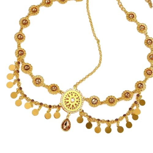 Indische Kopfkette in lebendigen Farben mit stilvollen Strasssteinen und Münzquasten für Damen, Brautschmuck, Hochzeits-Accessoire, Kopfschmuck, Einheitsgröße, Wie beschrieben, Wie beschrieben von Dasbsug