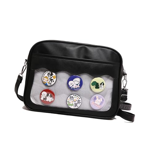 Itabag Ästhetische Umhängetasche aus PU-Leder, für Schüler, Schule, japanischer Stil, Schulter für Pin-Display, transparent, Itabag PU-Schultertasche, Umhängetasche, Schule, für Anstecknadel-Display von Dasbsug