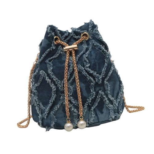 Jeans-Tasche mit Kordelzug und Kettenriemen für Damen, modische Quasten, Denim, Crossbody-Tasche, Geldbörse mit viel Platz, blau, One Size von Dasbsug
