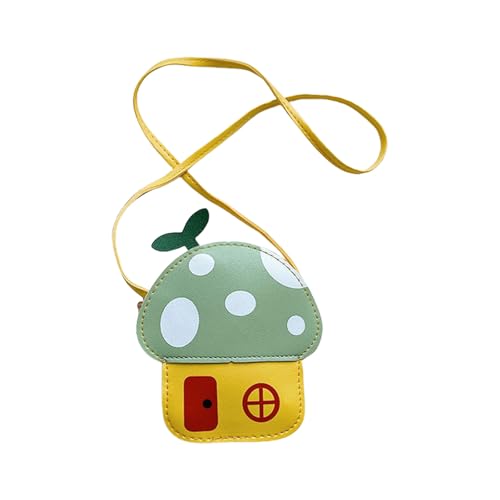 Kinder-Messenger-Tasche, modernes Pilz-Design, leicht, PU-Leder, Schultertasche, mit verstellbarem Riemen, Reißverschluss, grün, One Size von Dasbsug