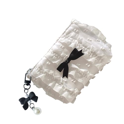 Kleine Canvas-Geldbörse, Spitzenschleifen, Make-up-Tasche, Münzaufbewahrung, organisierte Kosmetiktasche für Damen und Mädchen, Segeltuch-Geldbörse, weiß, Mass Beauty von Dasbsug