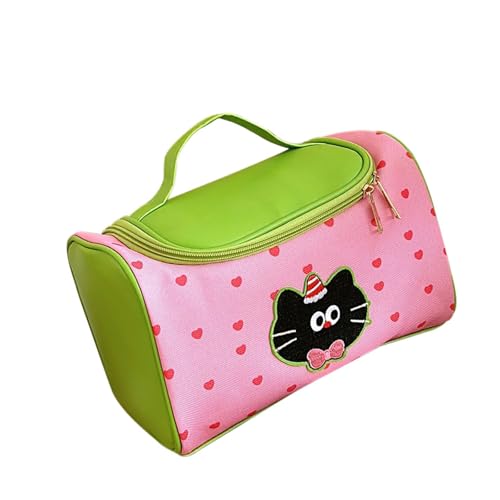 Kosmetiktasche mit Cartoon-Kätzchen-Motiv, große Kapazität, Kulturbeutel, Reiseaufbewahrung, für Damen, große Kapazität, Kosmetiktasche, Reise-Kulturbeutel, Cartoon-Kätzchen-Make-up, Farbe: Mehl, Mass von Dasbsug