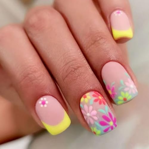 Künstliche Fingernägel, quadratisch, Blume, zum Aufkleben, zum Aufdrücken, für Damen und Mädchen, Design für künstliche Nägel von Dasbsug