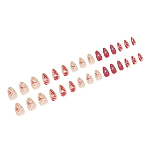 Künstliche Nägel zum Aufdrücken, French Mandel, volle Abdeckung, Acryl mit floralen Designs, für Damen und Mädchen, trendige Nageldesigns, 24 Stück von Dasbsug