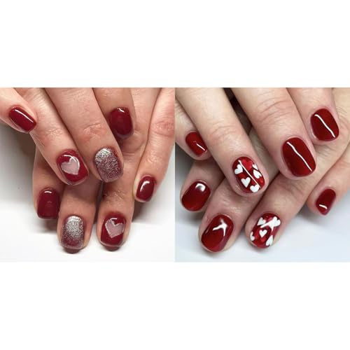 Künstliche Nägel zum Aufdrücken von Mandeln, für Valentinstag, Französisch, Acryl, für Damen und Mädchen, 48 Stück von Dasbsug