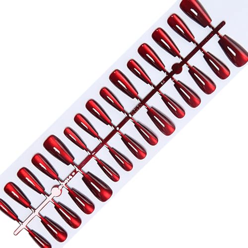 Kunstnägel zum Aufdrücken mit Katzenaugen, glänzend, Acryl, vollständige Abdeckung, zum Aufkleben, für Frauen und Mädchen, Weinrot von Dasbsug