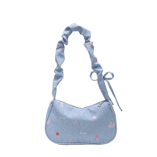 Lässige Canvas-Unterarmtasche mit verstellbarem Riemen, modische Schultertaschen, lässiger Tragegriff oben für Damen, für den täglichen Gebrauch, elegante japanische inspirierte Geldbörse, hellblau von Dasbsug