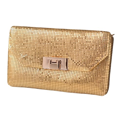Moderne Aluminium-Abendtasche, entworfen für die modebewusste Frau, leichte und stilvolle Schultertasche für verschiedene Anlässe, metallische Geldbörse, gold, One Size von Dasbsug