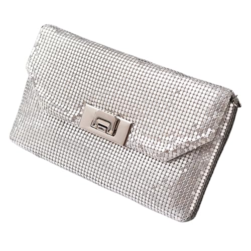 Moderne Aluminium-Abendtasche, entworfen für die modebewusste Frau, leichte und stilvolle Schultertasche für verschiedene Anlässe, metallische Geldbörse, silber, One Size von Dasbsug