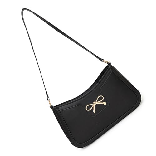 Moderne Damen Umhängetasche mit Bowknot PU Leder Designs Achseltaschen Achsel Geldbörse Geeignet für verschiedene Outfits Elegante Damentasche, Schwarz , One Size von Dasbsug