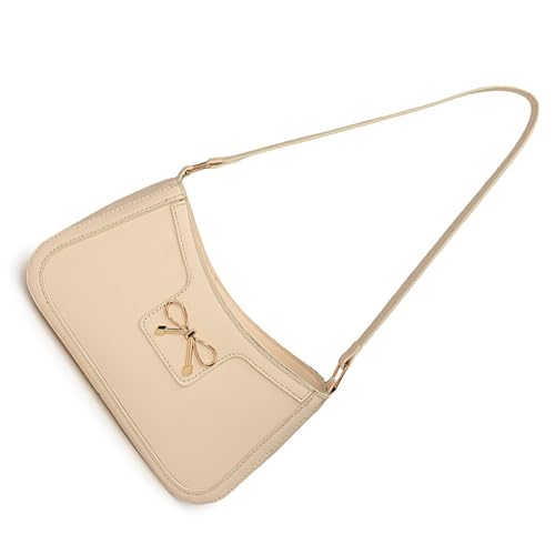 Moderne Damen Umhängetasche mit Bowknot PU Leder Designs Achseltaschen Achsel Geldbörse Geeignet für verschiedene Outfits Elegante Damentasche, beige, One Size von Dasbsug