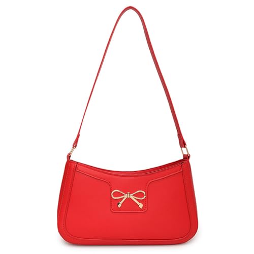 Moderne Damen Umhängetasche mit Bowknot PU Leder Designs Achseltaschen Achsel Geldbörse Geeignet für verschiedene Outfits Elegante Damentasche, rot, One Size von Dasbsug