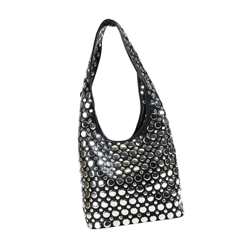 Moderne Schultertasche mit Nieten, PU-Leder, Eimer, Achsel-Geldbörse für Modepersonen, die einen einzigartigen Look suchen, Achselhöhle, Schwarz , One Size von Dasbsug