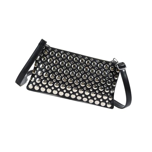 Modische Damen-Handtasche mit Punktnieten und verstellbarem Riemen, Unterarmtasche aus PU-Leder für den täglichen Gebrauch, trendige Stile Geldbörse, Schwarz , Einheitsgröße von Dasbsug