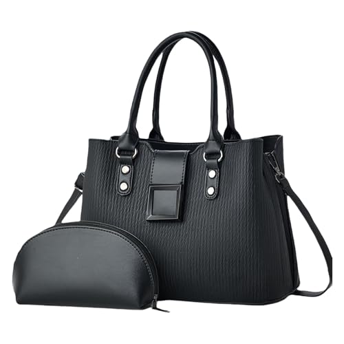 Modische PU-Leder-Umhängetasche, 2-teiliges Handtaschen-Set mit verstellbarem Riemen, für Büro, Einkaufen und gesellschaftliche Veranstaltungen, Damenhandtaschen, Schwarz , One Size von Dasbsug