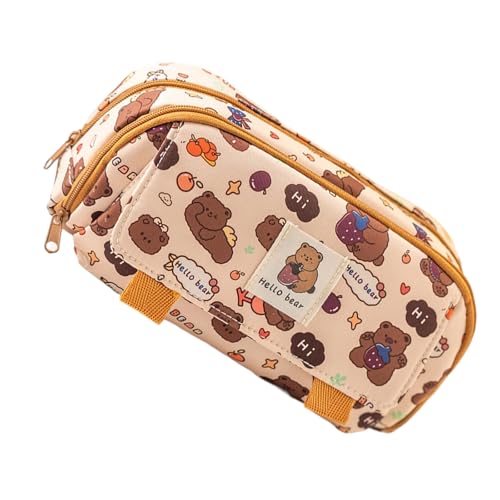 Niedliches Federmäppchen mit Tiermotiv, geräumig, für Kunstbedarf, Aufbewahrung, Stifte, Marker, Zubehör, schöne Tasche, Organizer, Tasche, Brown Bear von Dasbsug