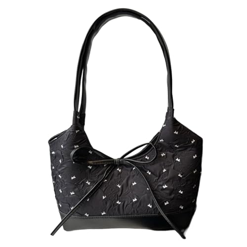 Office Ready Wrinkles Texture Bag Modische Schleifen Verzierung Geräumiges Fach Praktische Polyester Schulter Elegant Täglicher Gebrauch Schulter, Schwarz , One Size von Dasbsug