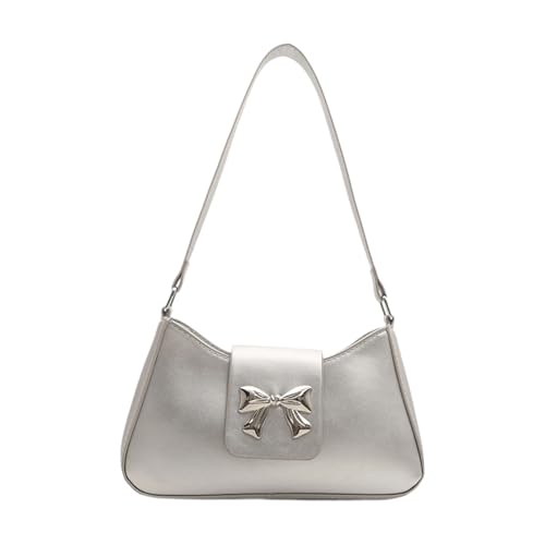 PU-Leder-Handtasche mit Schleifen-Designs, Schultertasche zur Verschönerung Ihrer Outfits für Dates, Einkaufen oder Freizeitausflüge, PU-Leder-Geldbörse, silber, One Size von Dasbsug