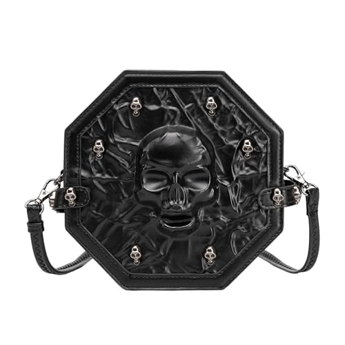 Retro-Umhängetasche für Damen, PU-Leder, trendige Handtasche, Totenkopf, Messenger, oberer Griff, Damen-Schultertasche, Totenkopf-Handtasche, PU-Leder, Retro-Telefon von Dasbsug