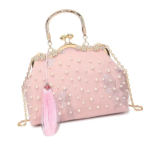 Schultertasche mit Stickerei, Blumenmuster, mit Kettenriemen, Mehrzweck-Abendtasche, modische Crossbody-Tasche für verschiedene Anlässe, Schwarz, a, One Size von Dasbsug