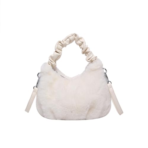 Stilvolle Damen-Schultertasche aus Plüsch, plissierter Griff, Umhängetasche, verstellbarer Riemen, für den täglichen Gebrauch im Winter oder für die Arbeit, pelzige Plüsch-Umhängetasche, weiß, One von Dasbsug