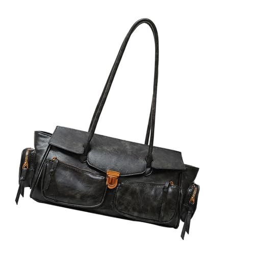 Stilvolle Damen-Unterarm-Umhängetasche mit geräumigem Innenraum und bequemem Riemen, lässige Handtasche für Komfort und Stil, PU-Ledertasche, Schwarz , One Size von Dasbsug