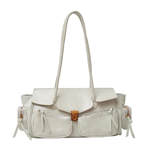 Stilvolle Damen-Unterarm-Umhängetasche mit geräumigem Innenraum und bequemem Riemen, lässige Handtasche für Komfort und Stil, PU-Ledertasche, weiß, One Size von Dasbsug