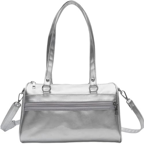Stilvolle Leder-Schultertasche für Damen, Umhängetasche, lässige Umhängetasche, Unterarmtaschen für Büro, Schule und Ausflüge, schwarz, modische Geldbörse, silber, One Size von Dasbsug
