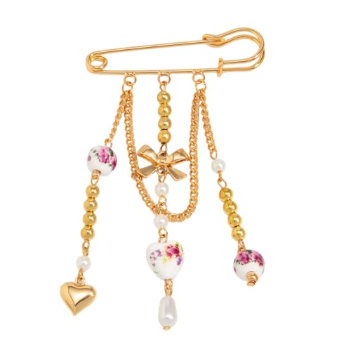 Stilvolle Schleifen-Brosche mit schwingenden Fransen und Perlen, vielseitig einsetzbar, modisch, für den täglichen Gebrauch, Quasten, Accessoire, Schmuck, zarte Eisenlegierung, Brosche von Dasbsug