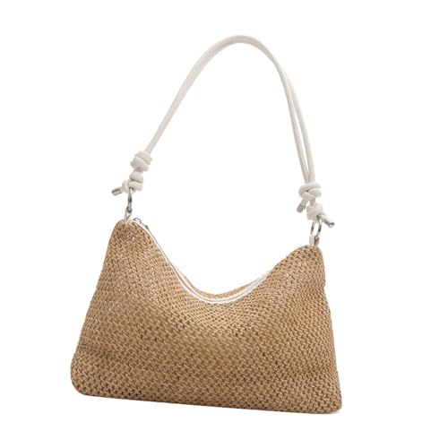 Stilvolle gewebte Strandtasche, leichte und praktische Handtasche, Umhängetasche, lässige Crossbody-Tasche für Einkaufen oder Reisen, weiß, One Size von Dasbsug