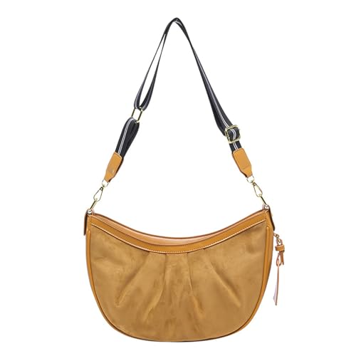 Tragbare Halbmond-Umhängetasche für Damen, Retro-PU-Leder, Schulter-Geldbörse mit verstellbarem Riemen, modische Geldbörse, lässige Outfit-Tasche, braun, One Size von Dasbsug
