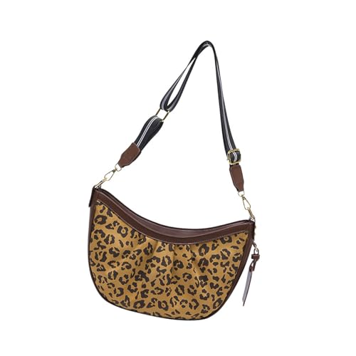 Tragbare Halbmond-Umhängetasche für Damen, Retro-PU-Leder, Schulter-Geldbörse mit verstellbarem Riemen, modische Geldbörse, lässige Outfit-Tasche, braun (leopardenmuster), One Size von Dasbsug