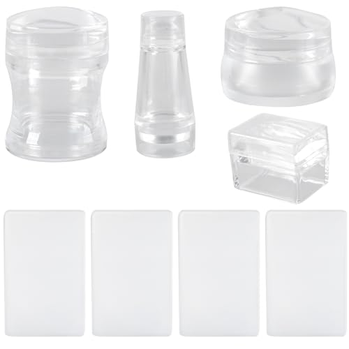 Transparente Silikon-Nagelkunst-Stempel-Set, 4 Stück, mit Schabern, Doppelkopf-Designs für modische Maniküre-Techniken, Silikonstempel von Dasbsug