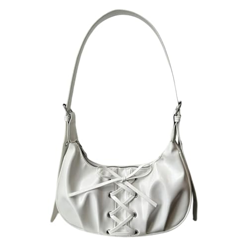Trendige Umhängetasche aus PU-Leder mit Knoten, verstellbarer Riemen, geräumiges Fach, Unterarmtaschen für wichtige Gegenstände, verstellbare Umhängetasche mit Schleife, weiß, One Size von Dasbsug