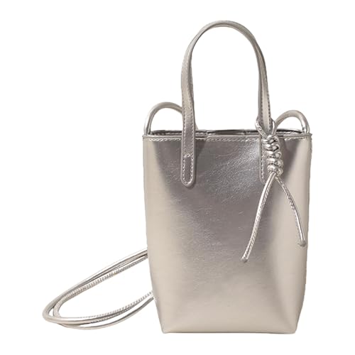 Umhängetasche aus PU-Leder für Damen, koreanischer Stil, Umhängetasche, Retro, stilvolle Pendler, Kuriertasche, koreanischer Stil, Umhängetasche, Geldbörse, einfaches Telefon, silber, One Size von Dasbsug
