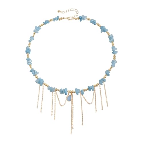 Vielseitige Perlen-Fransen-Halskette mit Wassertropfen-Charm, verstellbare Schlüsselbeinkette, geeignet als Geschenk, Veranstaltung, einzigartiger Naturstein-Quasten-Anhänger von Dasbsug