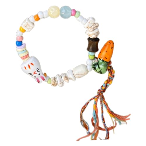 Vintage-Perlen-Schmuck-Accessoire für Frauen mit schönen Cartoon-Kaninchen und Karotten-Designs, modischer Cartoon-Schmuck, Einheitsgröße, Wie beschrieben von Dasbsug