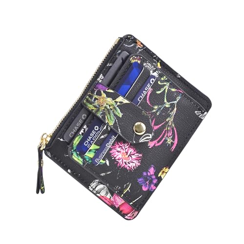 Dasein Damen-Geldbörse mit Reißverschluss und Monogramm-Logo, mehrere Kartenfächer, Schwarze Blume von Dasein