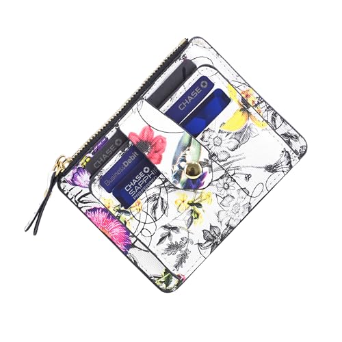 Dasein Damen-Geldbörse mit Reißverschluss und Monogramm-Logo, mehrere Kartenfächer, weiße blumen von Dasein