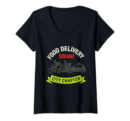 Damen Essenslieferant Gig Hustle Rider Courier Regentag T-Shirt mit V-Ausschnitt Damen Essenslieferant Gig Hustle Rider Courier Regentag T-Shirt mit V-Ausschnitt von Dasher Life Funny Delivery Guy Urban Crew Gift