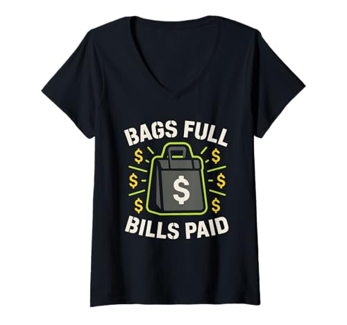 Damen Essenslieferant Gig Hustle Rider Courier Regentag T-Shirt mit V-Ausschnitt Damen Essenslieferant Gig Hustle Rider Courier Regentag T-Shirt mit V-Ausschnitt von Dasher Life Funny Delivery Guy Urban Crew Gift